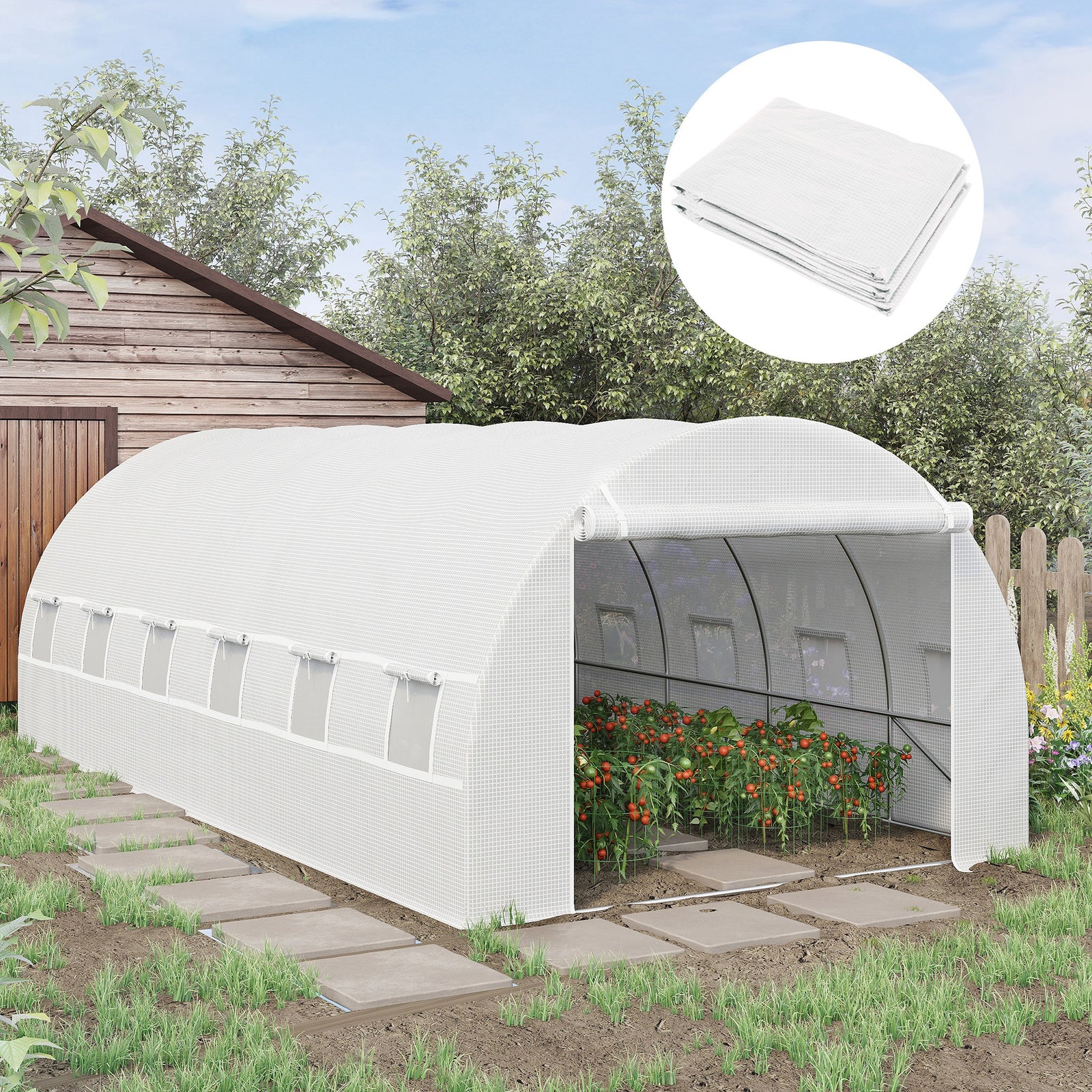 6x3x2m Greenhouse Replacement Cover - Tunnel | White