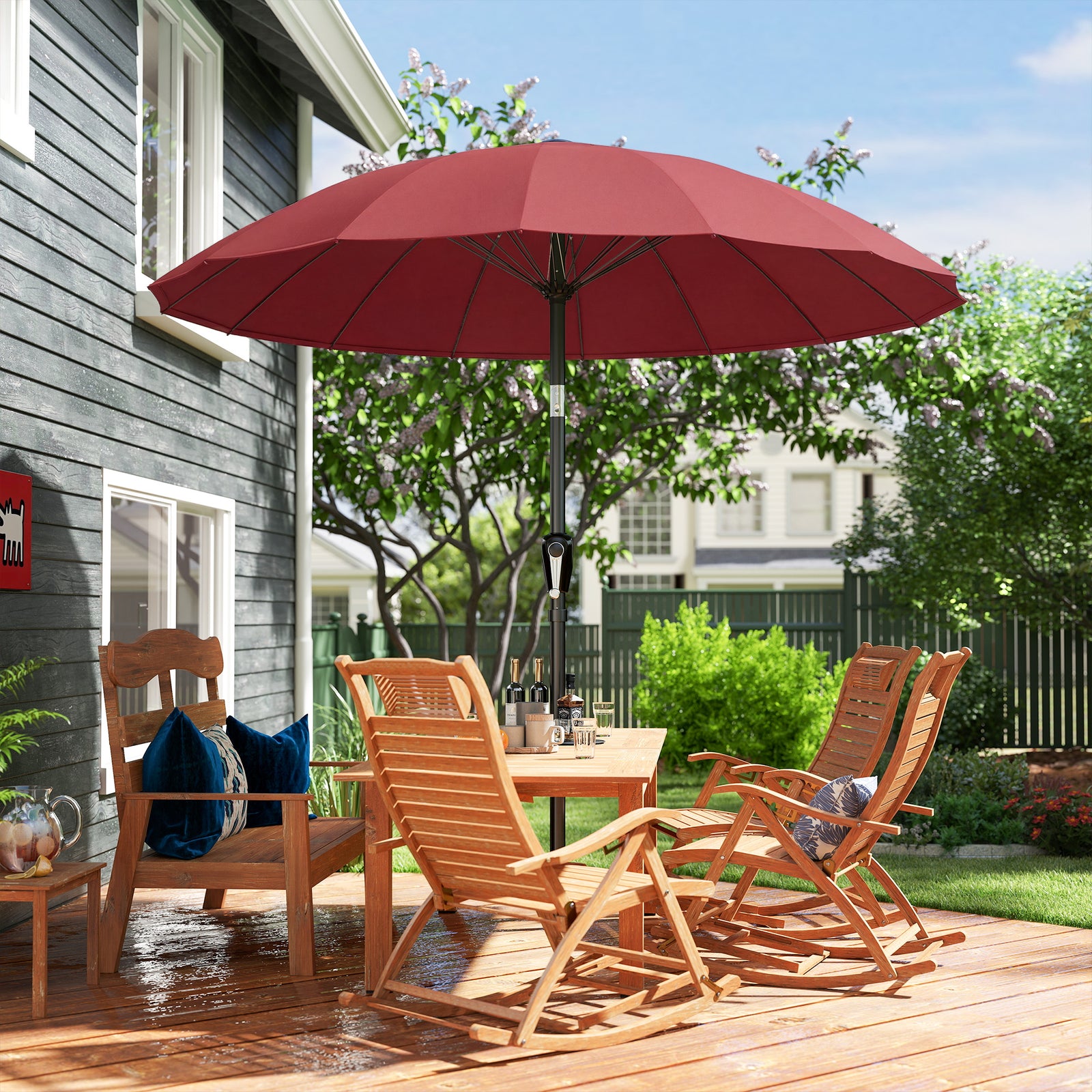 2m Shanghai Garden Parasol Umbrella, Outdoor Sun Shade | Red