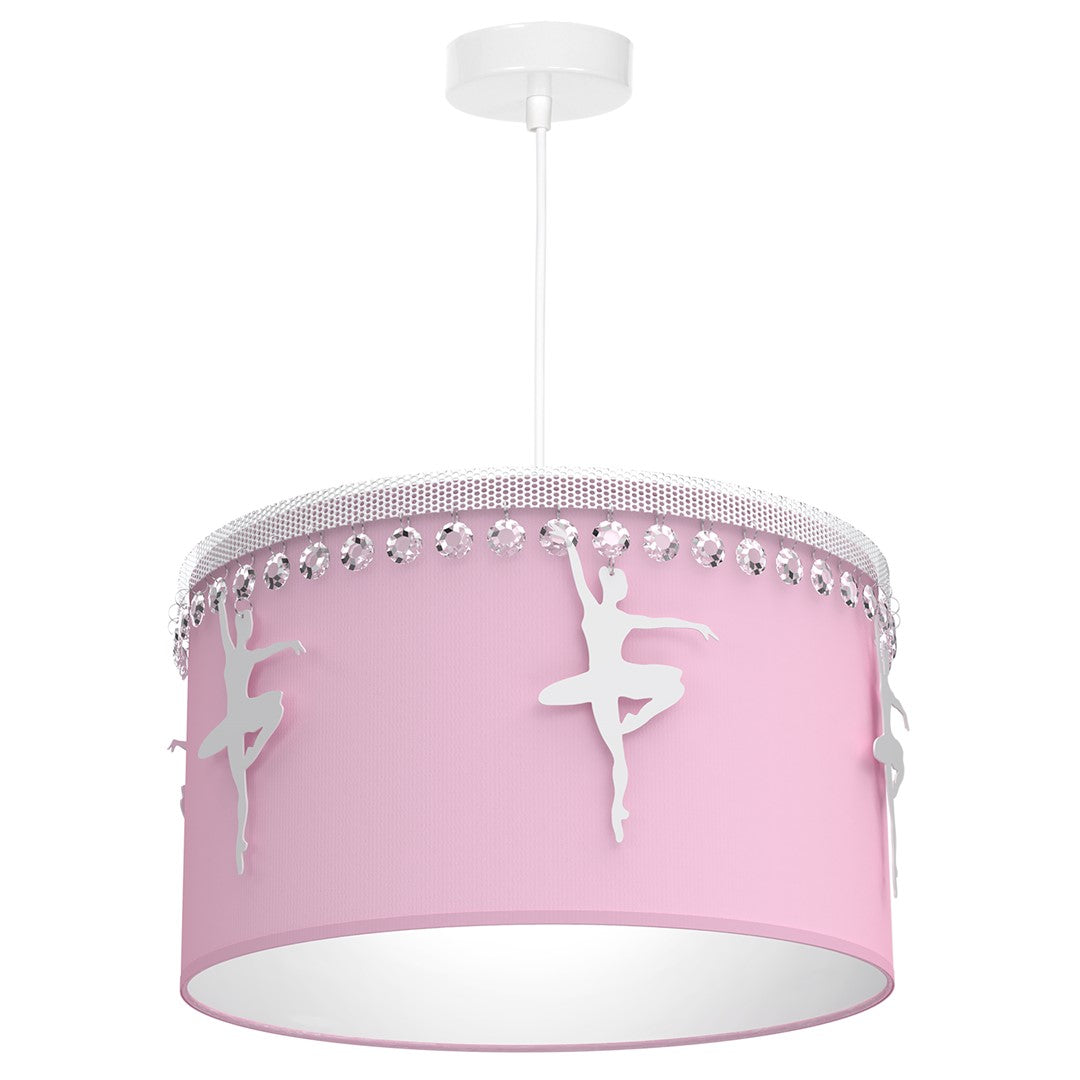 Baletnica Pink Pendant Lamp 1xe27 Beautiful Hand Made Lamp With Soft Fabric Shade Decorated With Ballerinas And Crystals