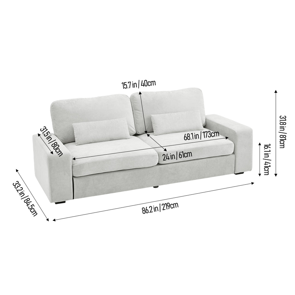 2-seater Chenille Upholstered Sofa With Pillows | Grey