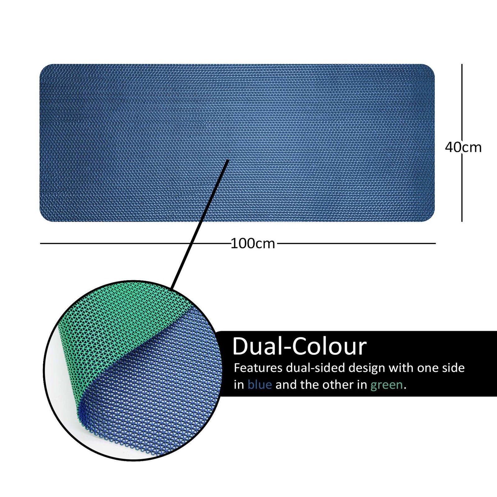 Reversible Pvc Shower Mat In Dual-colour | 100cm x 40cm | Blue & Green