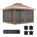 3.6x3.6m Pop Up Gazebo, Mesh Sides, Upf50+ | Brown