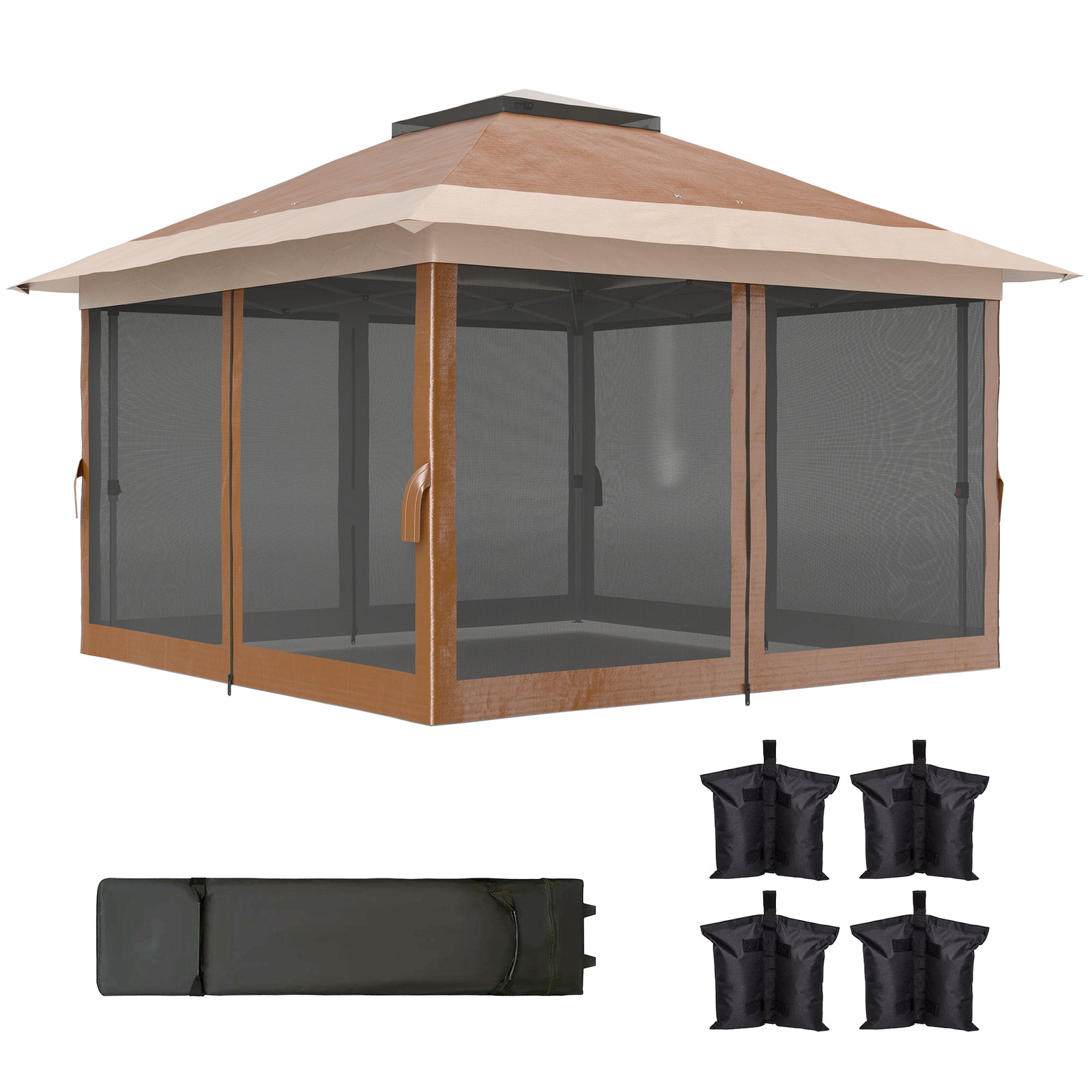 3.6x3.6m Pop Up Gazebo, Mesh Sides, Upf50+ | Brown