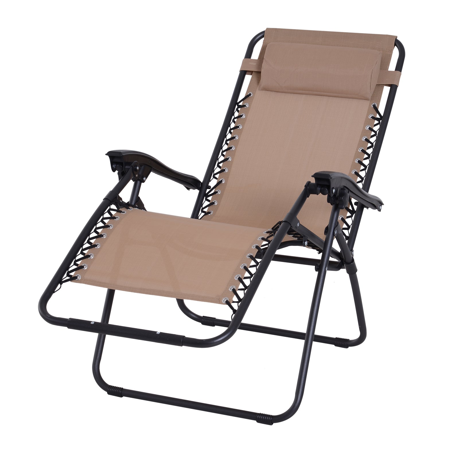 Metal Frame Zero Gravity Lounger W/ Head Pillow For Patio | Beige