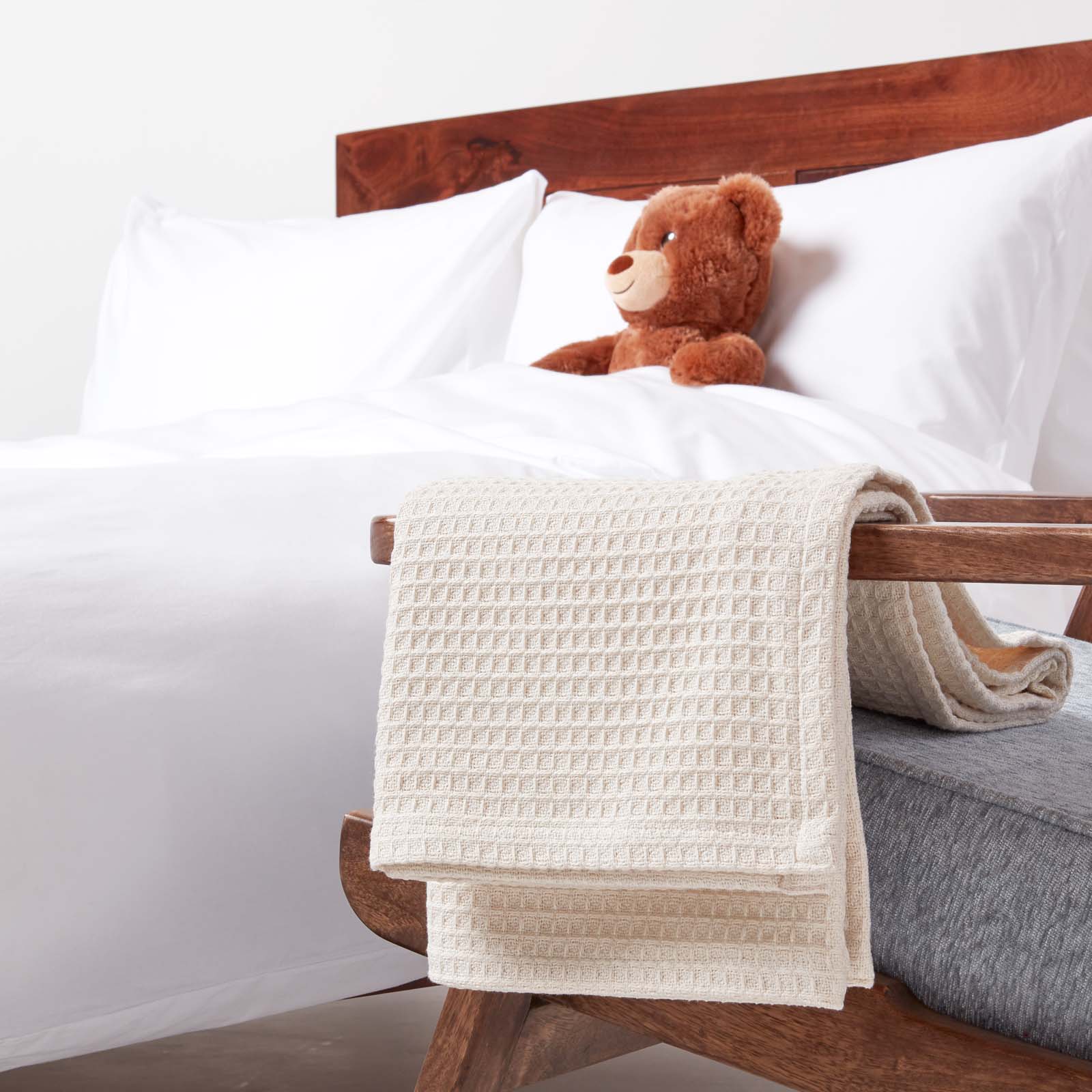 Organic Cotton Waffle Blanket/ Throw | 125cm x 150cm | Natural