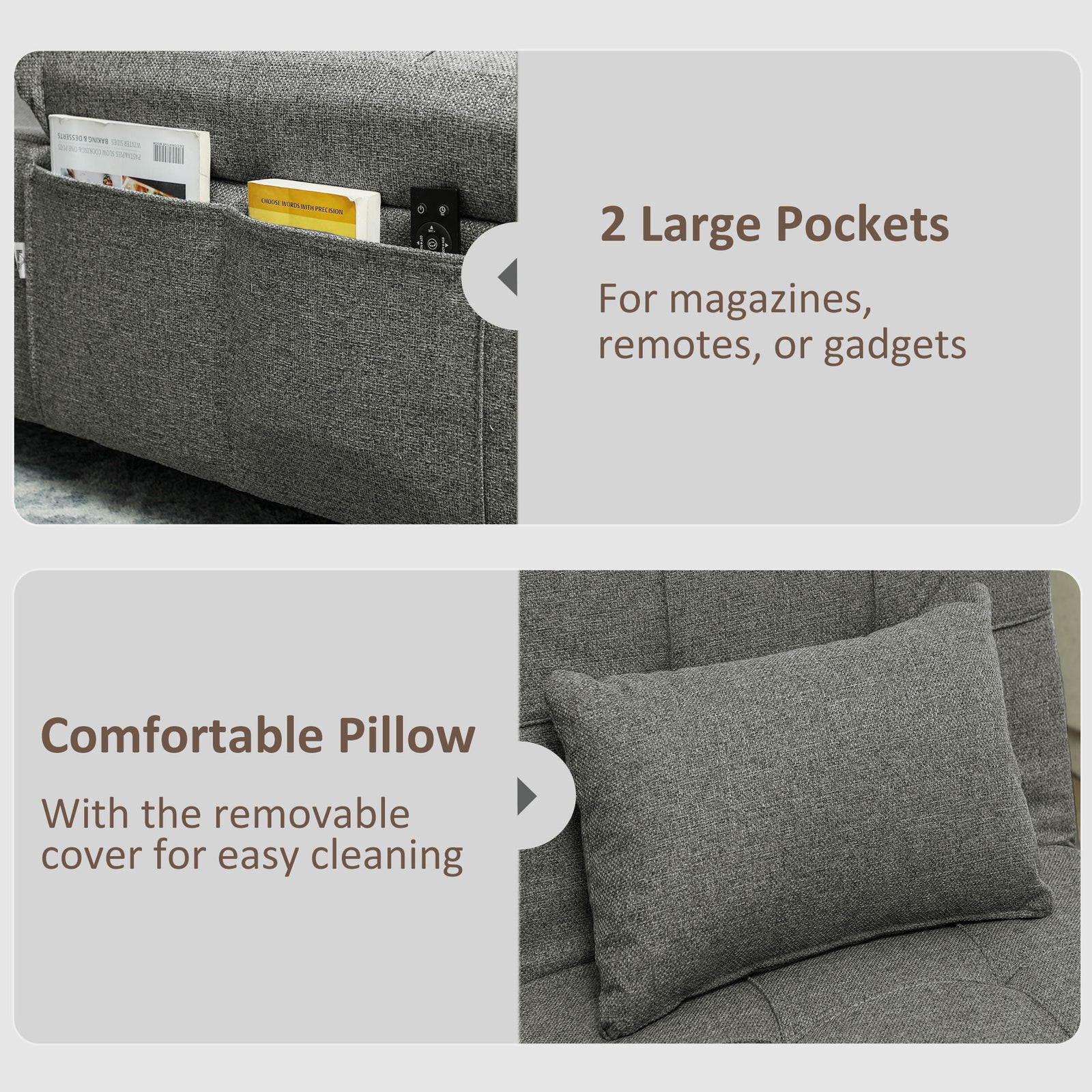 4-in-1 Pull Out Sleeper Chair Bed With Pockets | Grey
