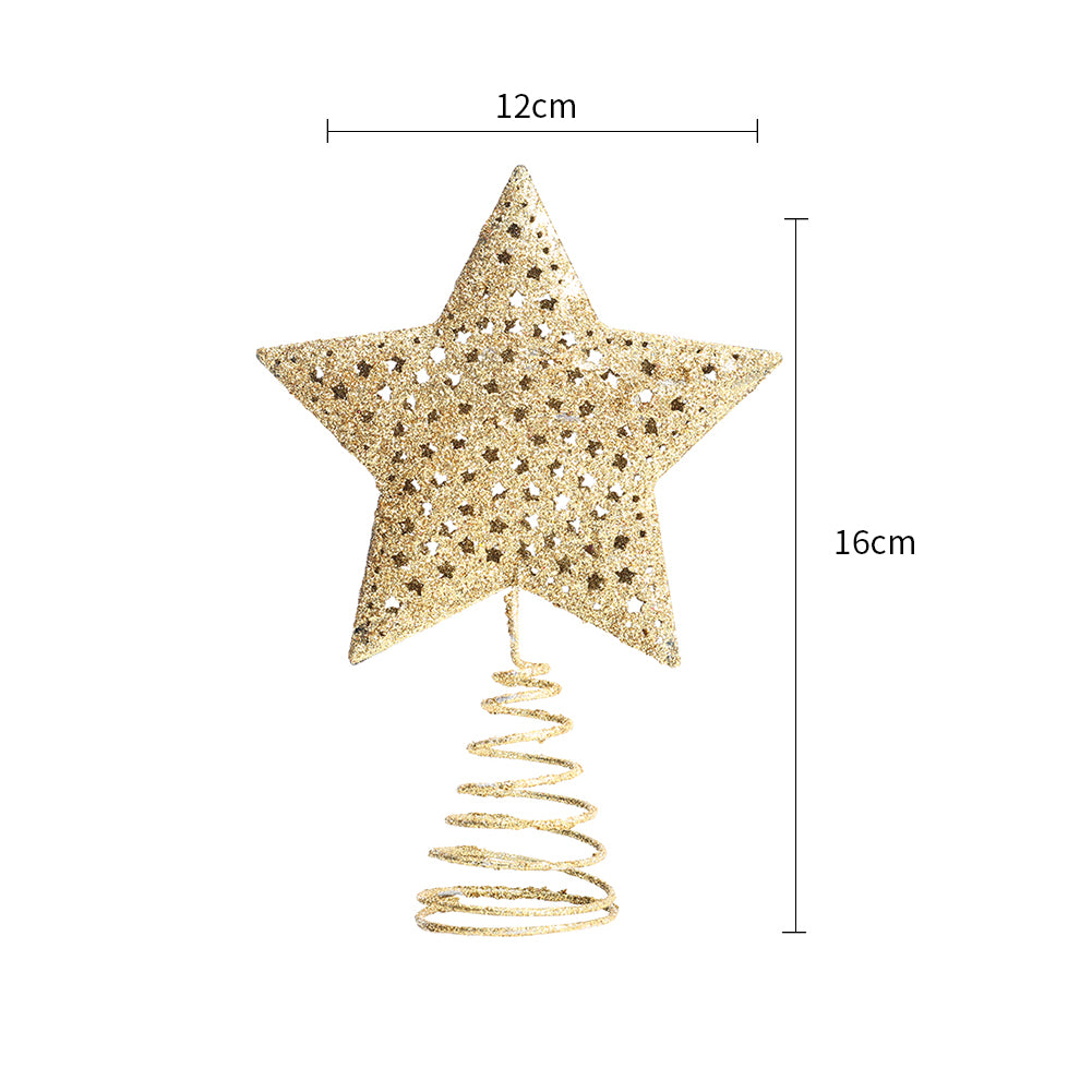 Christmas Tree Star Topper Golden Glitter Ornaments Home Party Decor