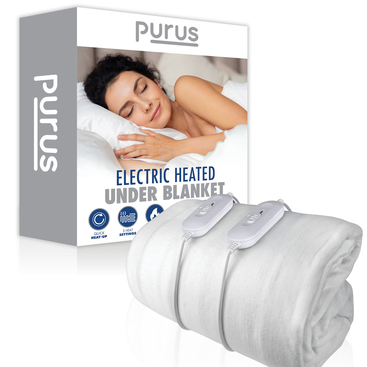 Luxury Electric Blanket Fully Fitted Heated Bed Underblanket Polyester Detachable Control 3 Heat Settings | Super King | White