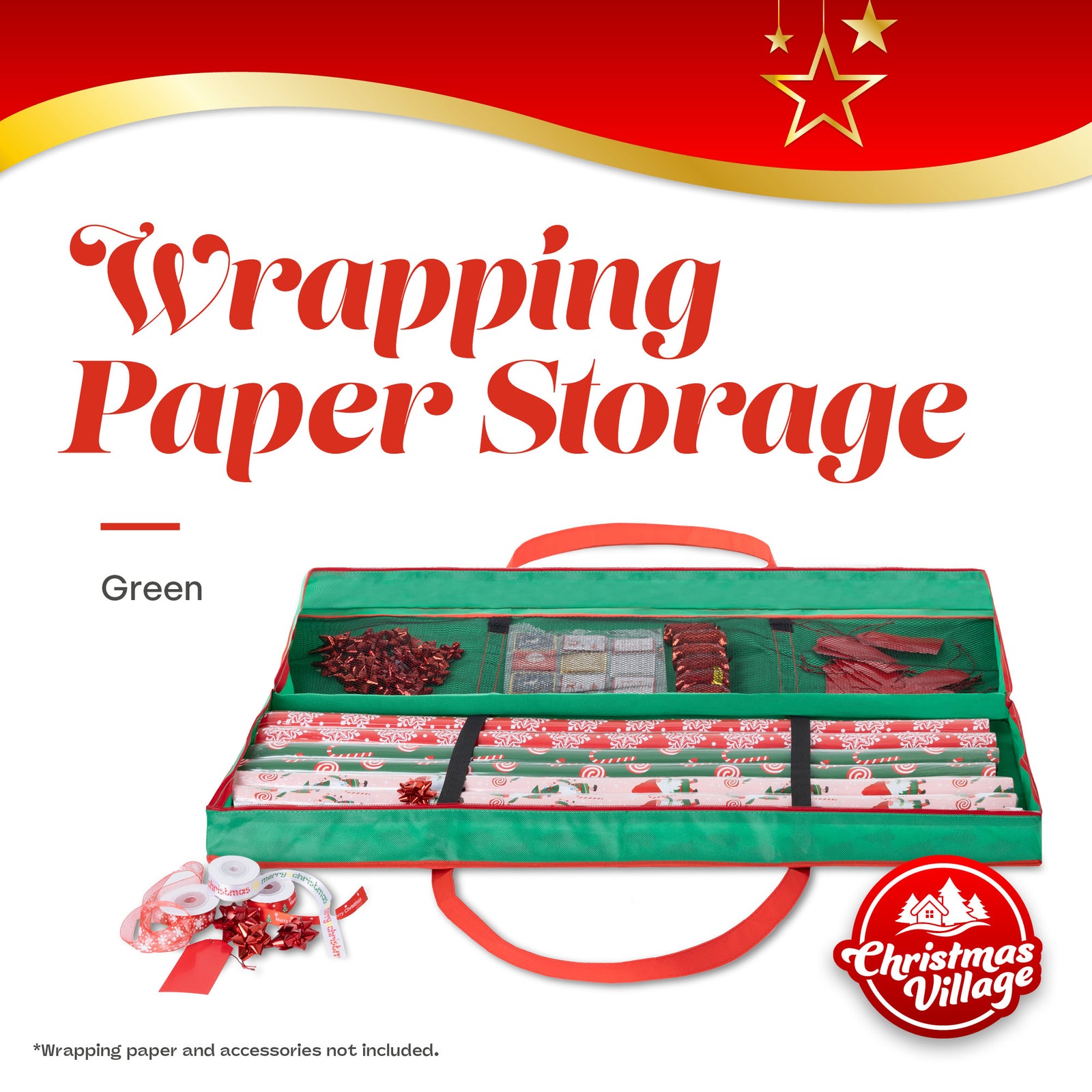 Wrapping Paper Organiser Bag Green With Pocket And Zip Top