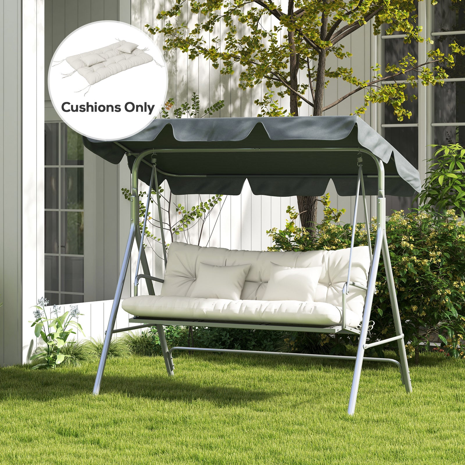 Seat Cushions Back Cushion W/2 Pillows, Water Repellent | White