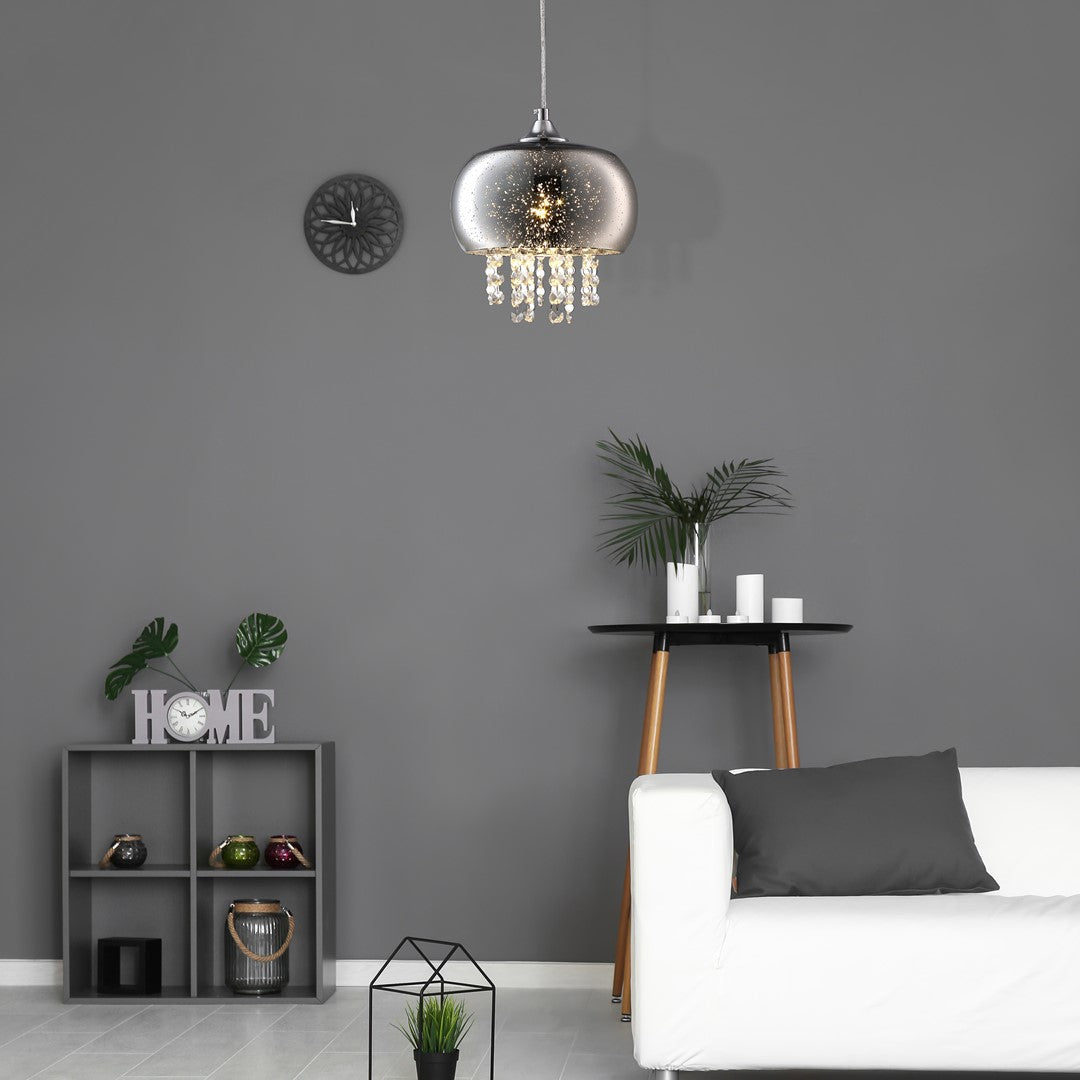 Starlight Chrome Pendant Lamp 1xe14 A Stunning Range With 22cm Glass Shades Housing Chrome Fitments And Gorgeous Crystals