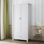 Modern Double-door Wardrobe With Drawer & Hanging Rail | White