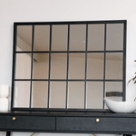 Kyō - Metal Rectangle Lattice Window Mirror | 90cm x 70cm | Black