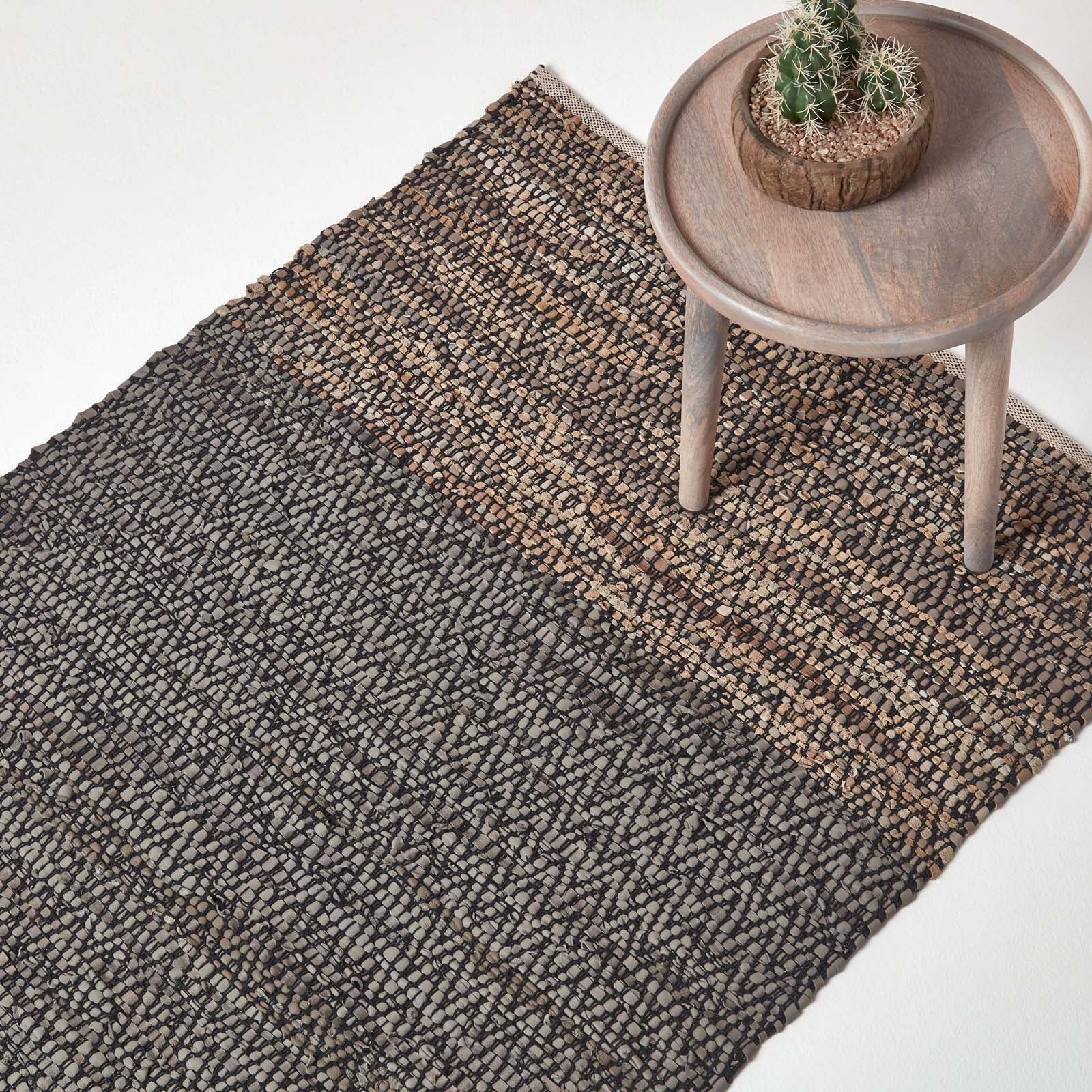 Recycled Leather Handwoven Herringbone Rug | 150cm x 240cm | Grey