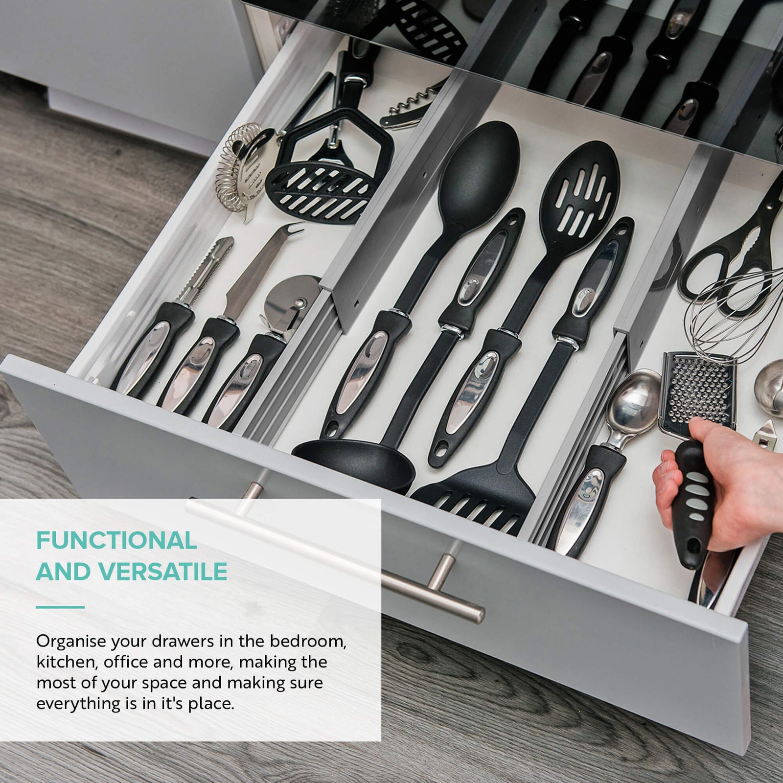 Adjustable Drawer Organiser - Grey