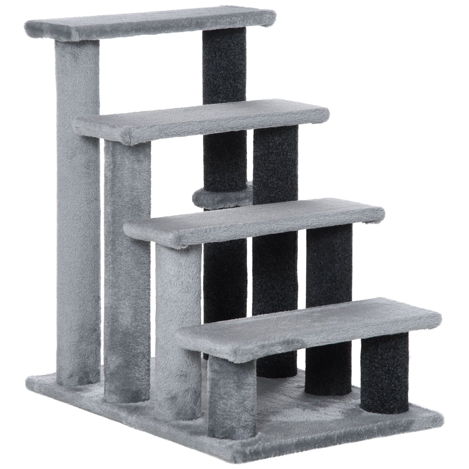 Pet Stairs With 3/4-step Stair, Scratching Posts, Platforms, Toy Ball | Large | Gray