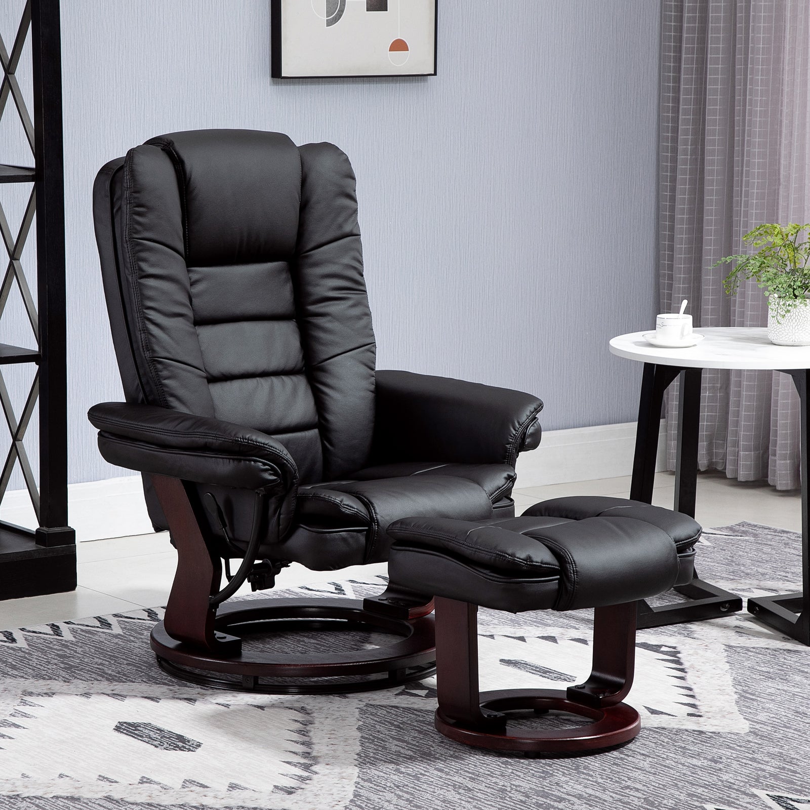 Swivel Manual Recliner And Footrest Set Leather | Black
