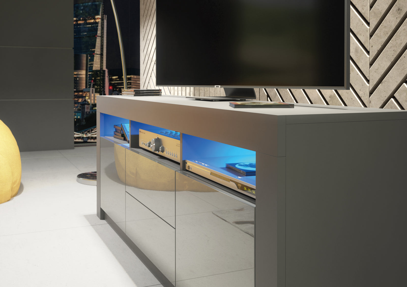 Shine Tv Unit 160cm With Led Lights | Dark Grey