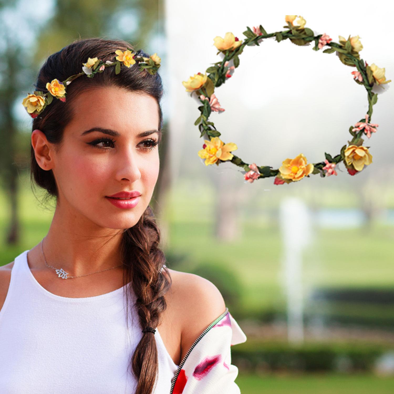 Flower Head Garland Crown Yellow Festival Wedding Summer Boho Hair Accessory Kit | Yellow