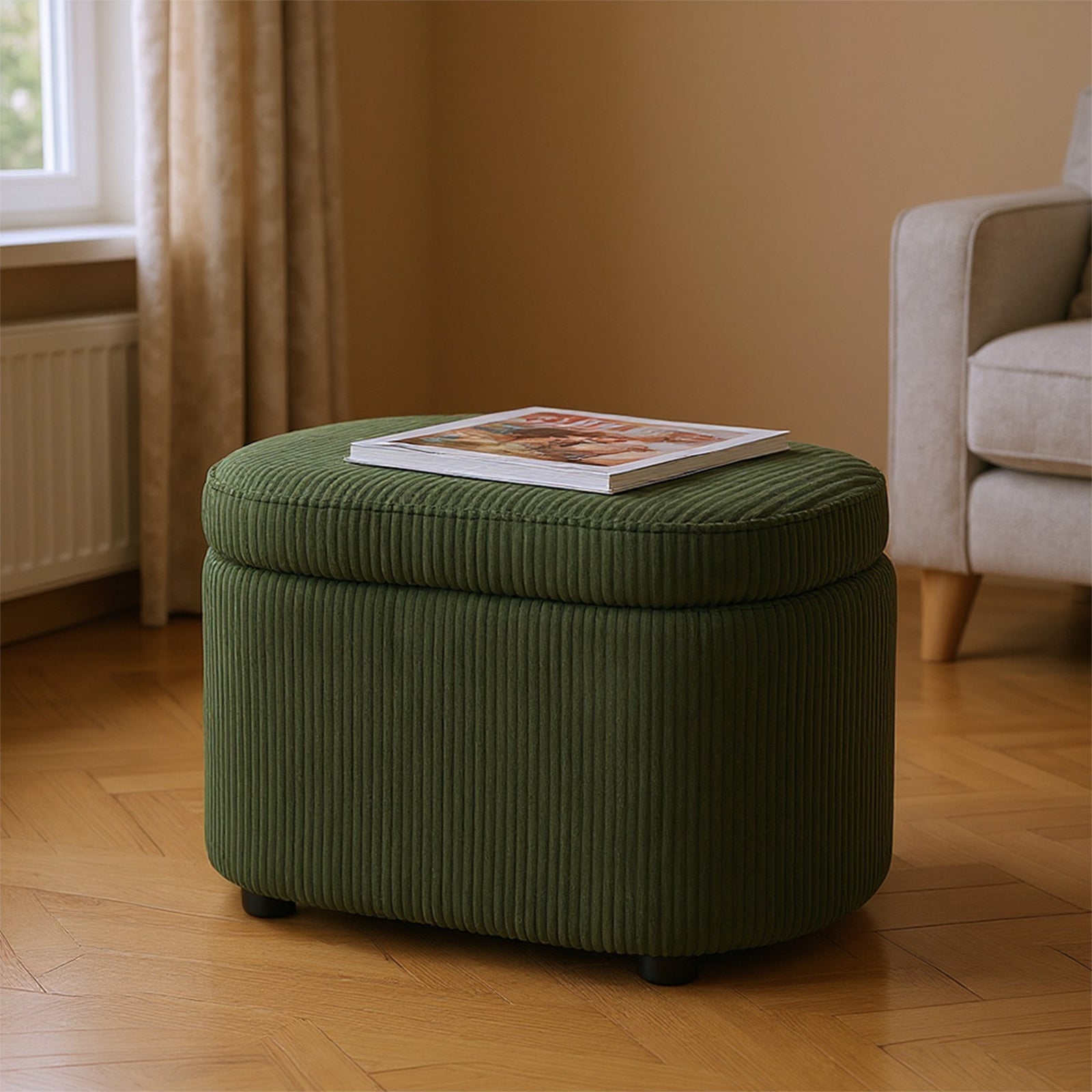 Breeins Modern Corduroy Storage Ottoman With Plastic Legs