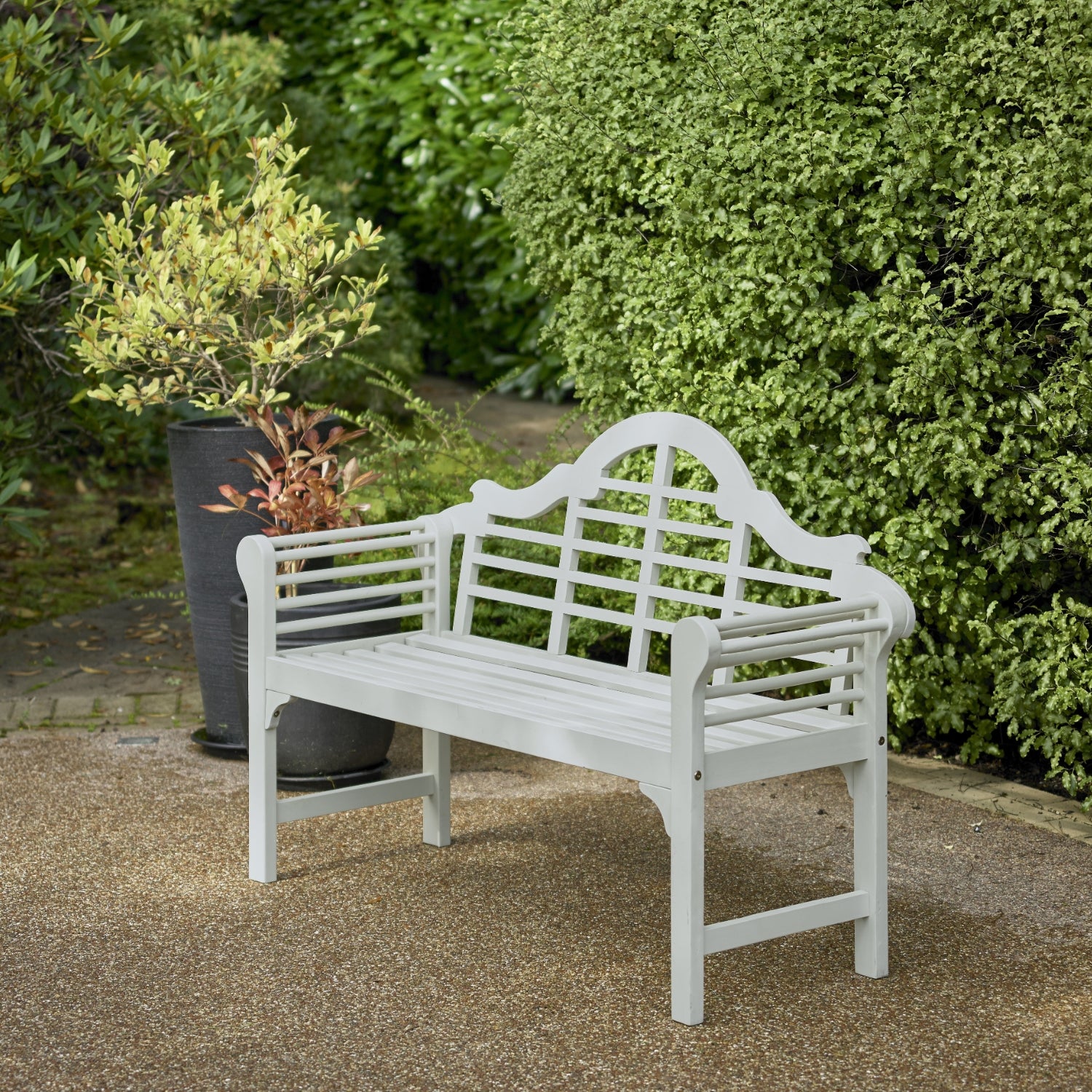 Lutyens Style Pu Painted Wooden Garden Bench | Pearl White