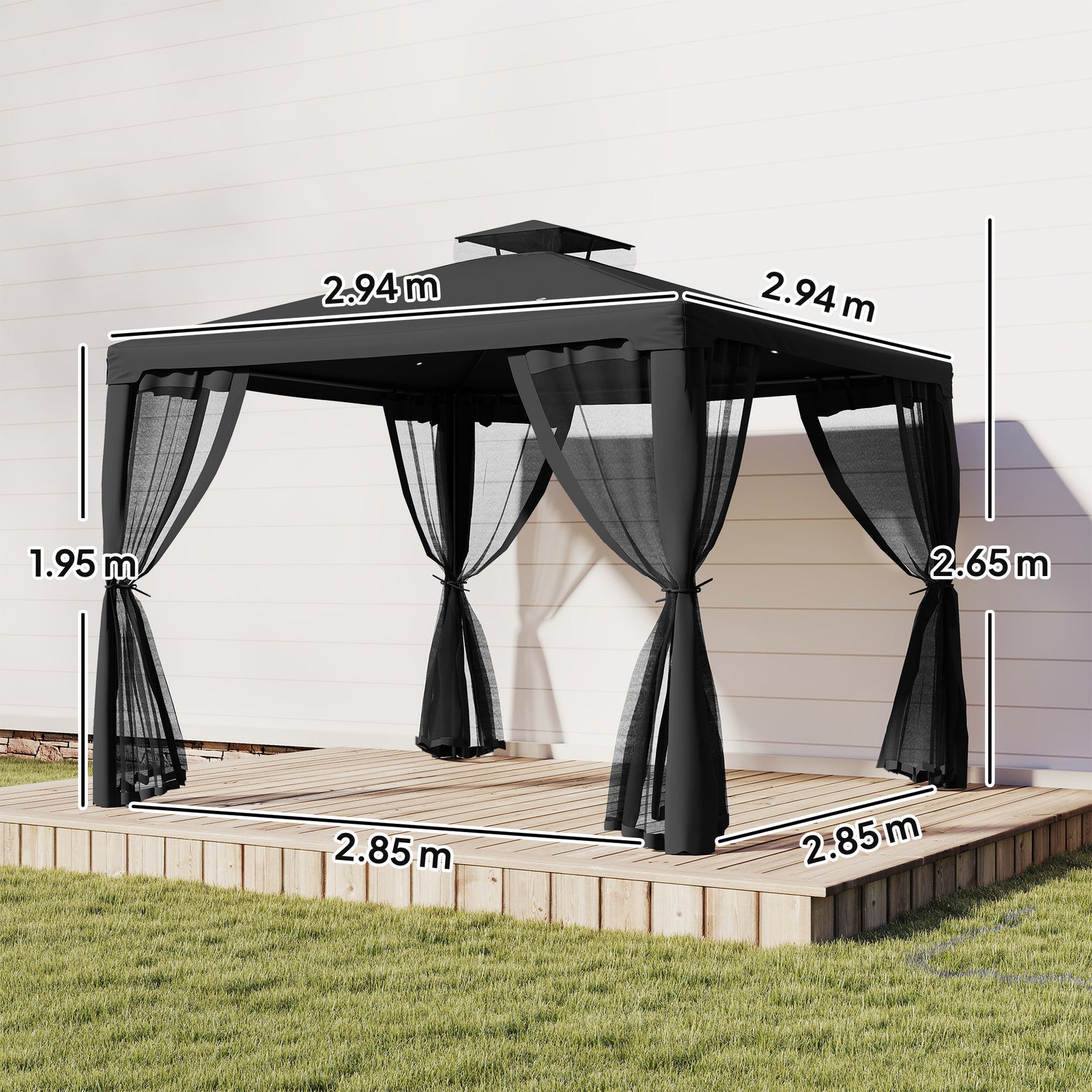 3 X 3 M Metal Gazebo Garden Outdoor 2-tier Roof Marquee | Black