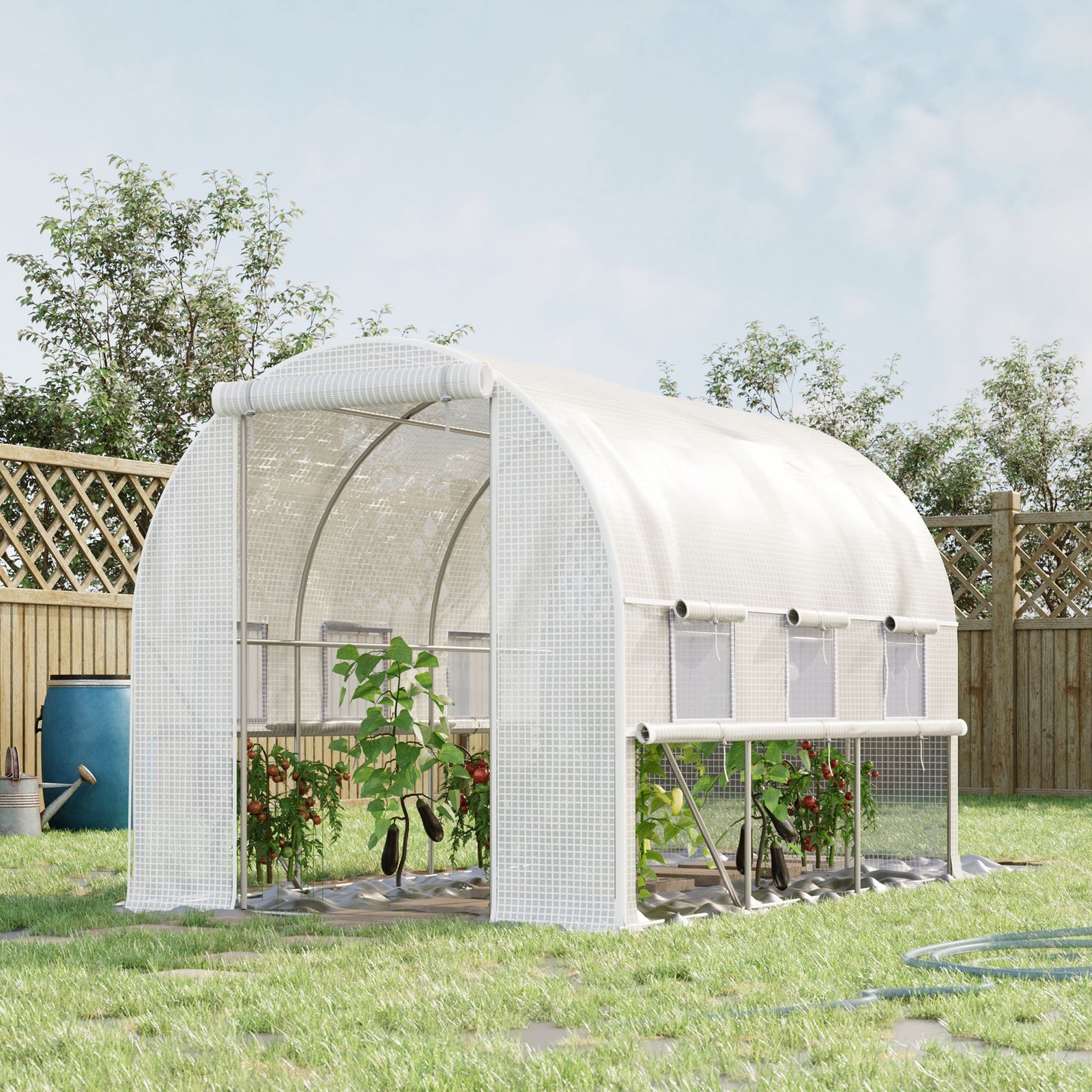 Walk-in Polytunnel Greenhouse W/ Sidewalls | White