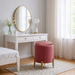 Modern Round Pleated Storage Ottoman With Metal Legs 33cm Dia X 46cm H | Dark Pink