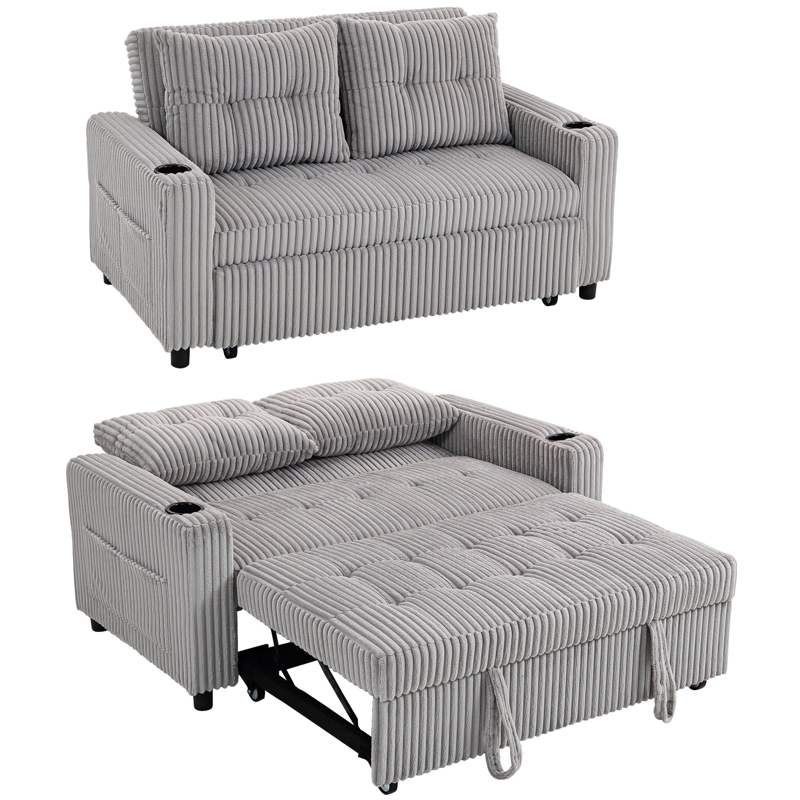 2 Seater Sofa Bed, Click Clack Pull Out Bed Settee | Light Grey