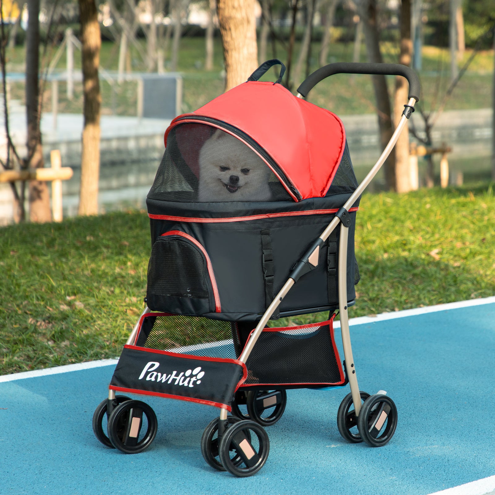 3 In 1 Pet Stroller, Detachable Dog Cat Travel Carriage | Red
