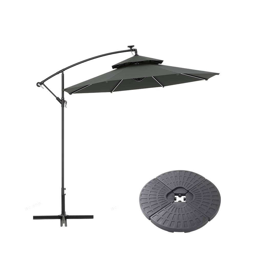 Double-tier 3m Square Solar Led Patio Umbrella Adjustable Height, 360° Rotation With Foot Pedal,cross Base Included & Fillable Base