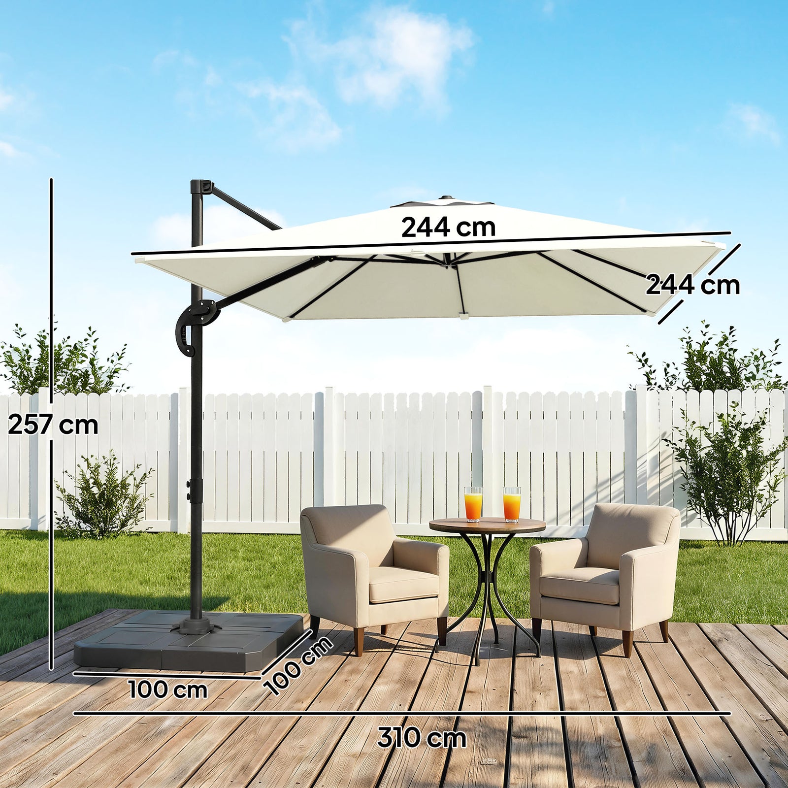 2.4 X 2.4 M Cantilever Parasol W/ Umbrella Weights | Cream
