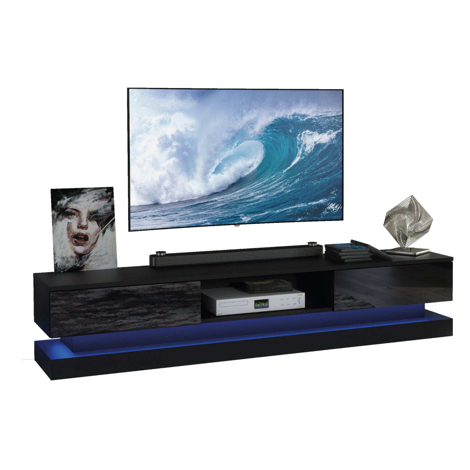 Bloom Tv Unit 180cm With Led Lights | Black