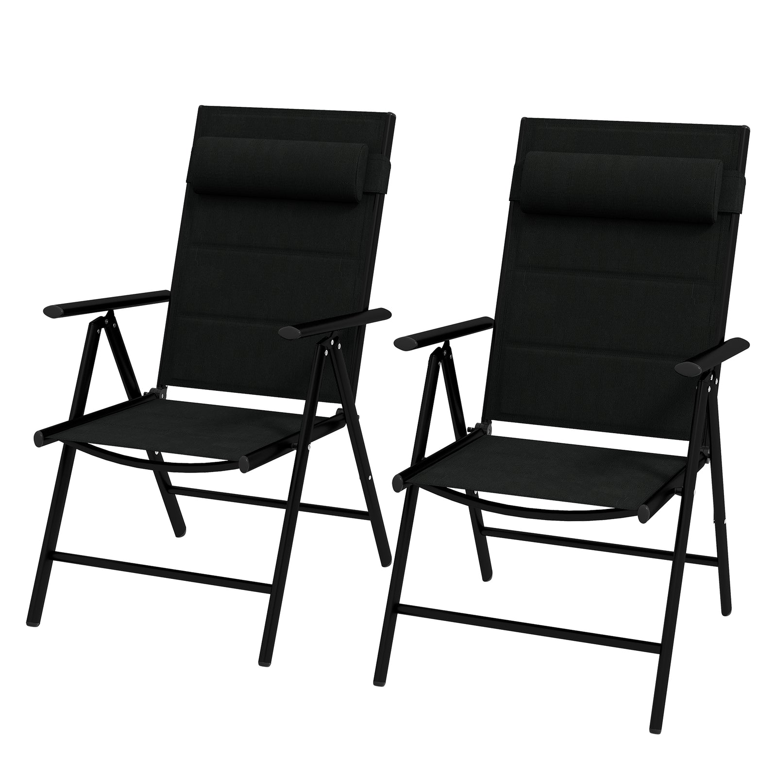Set Of 2 Patio Folding Chairs With Adjustable Back | Black