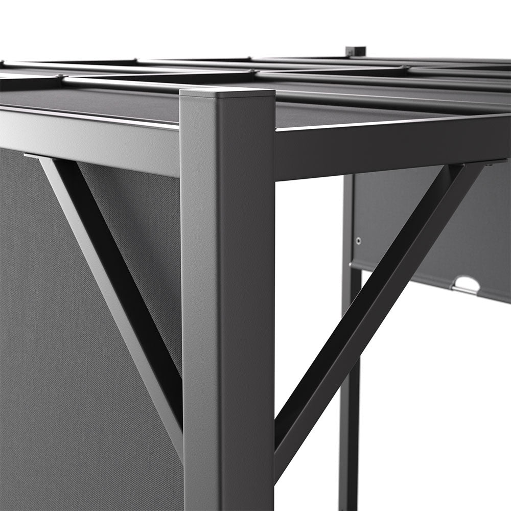 2.95m X 2.95m Steel Retractable Pergola With Flat Dark Grey Canopy Outdoor Sun Shelter For Garden Or Backyard | One Size