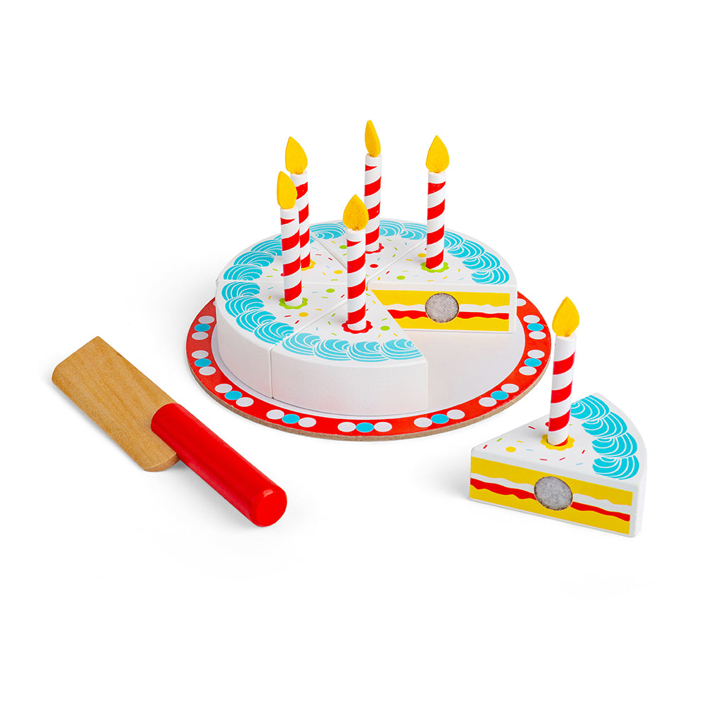 Wooden Birthday Cake Toy, Includes 6 Slices & Cake Slicer