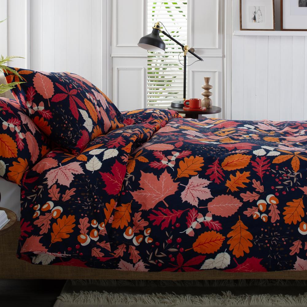 Autumn Leaves 100% Brushed  Cotton Duvet Cover Set | Super King | Multi Colour