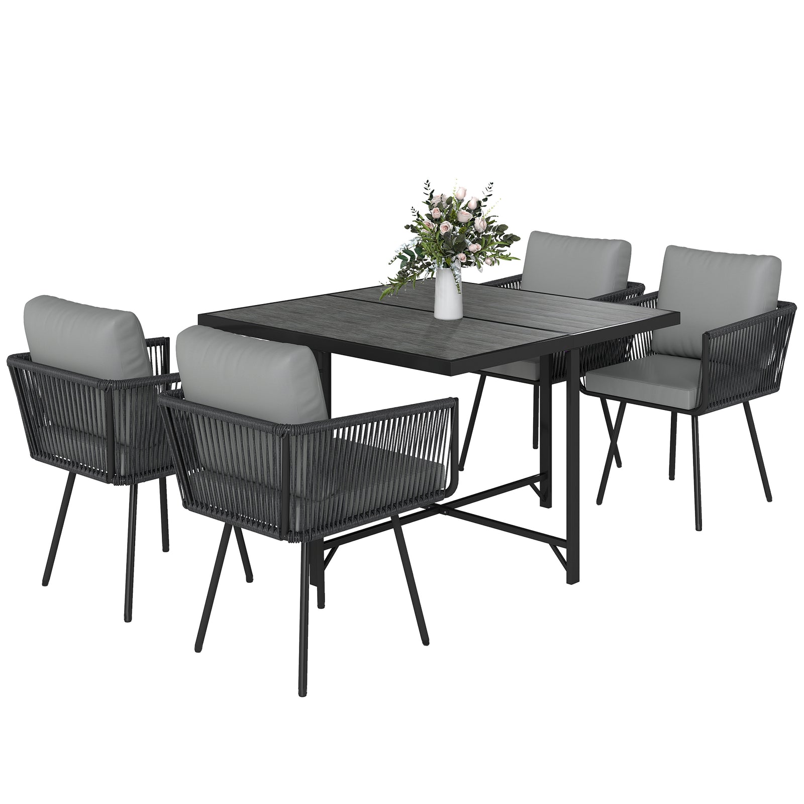 5 Piece Garden Furniture Set, Garden Dining Set With 4 Chairs | Light Grey