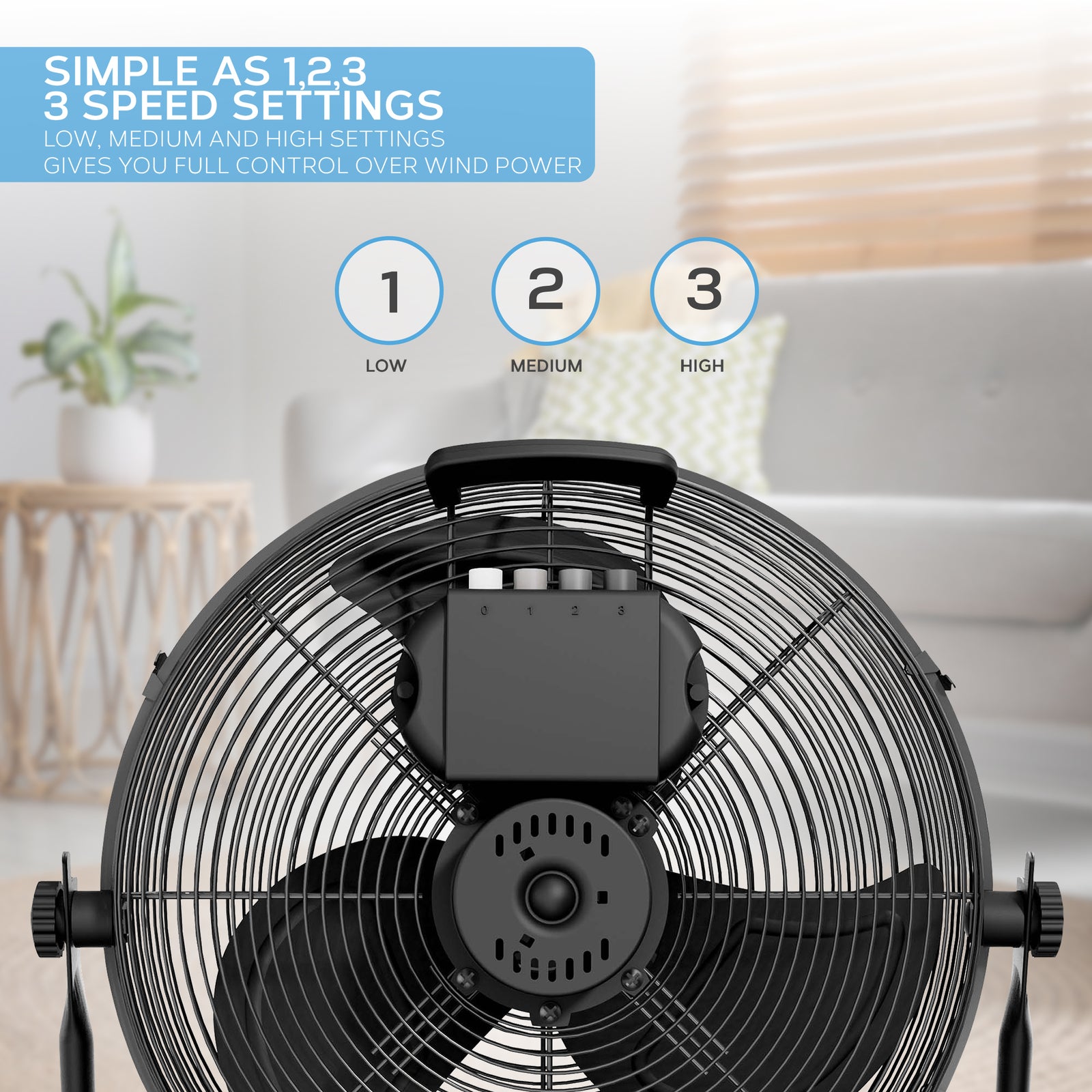 14/16/20" Circular Floor Fan - Powerful Air Cooling Fan With 3 Speed Settings | 16" | Black