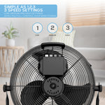 14/16/20" Circular Floor Fan - Powerful Air Cooling Fan With 3 Speed Settings | 16" | Black