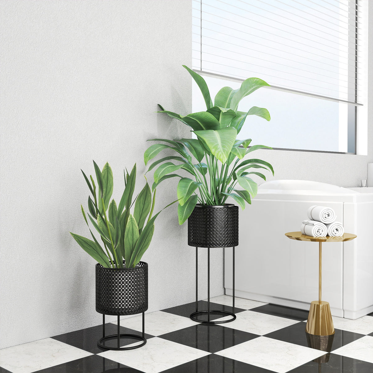 Outsunny Metal Plant Pots Flower Planters Set Of 2 For Indoor Outdoor Black