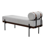 Modern Upholstered Bench With Bolster Pillow, Fine Linen Fabric Bedroom Bench With Metal Legs For End Of Bed | Light Grey