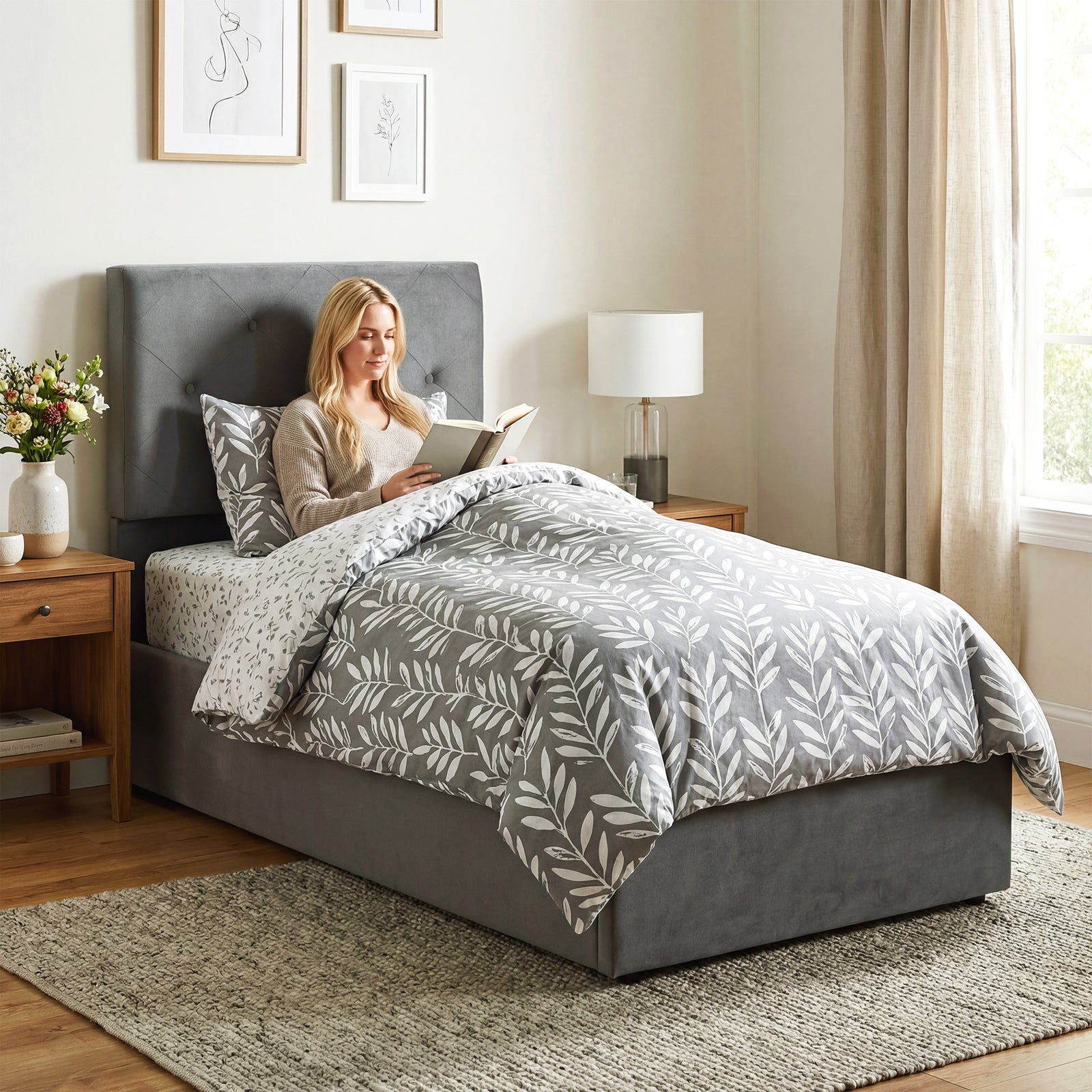Bed Frame Gas Side Lift Under Bed Storage | Single | Dark Grey