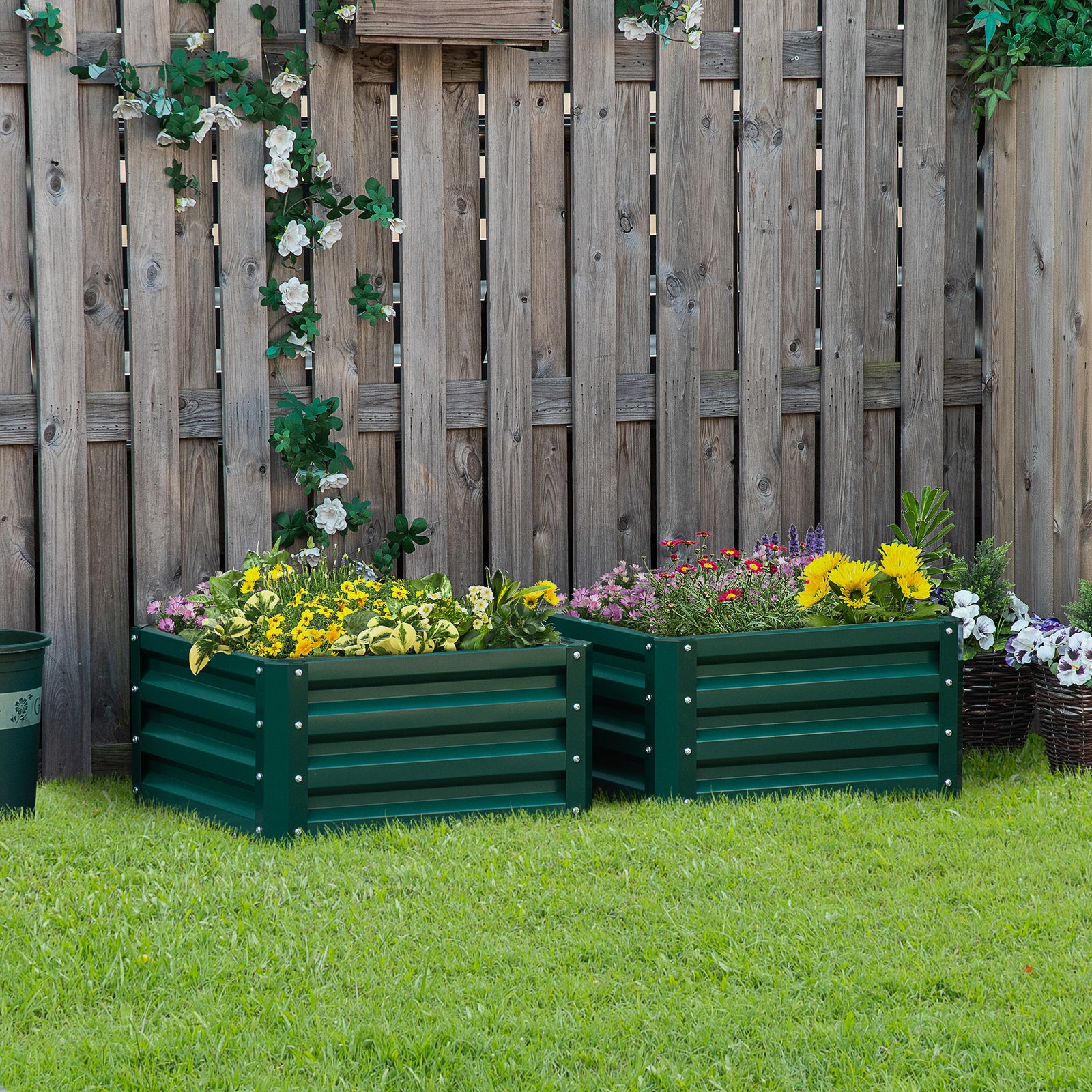 Set Of 2 Galvanized Raised Garden Bed | Green