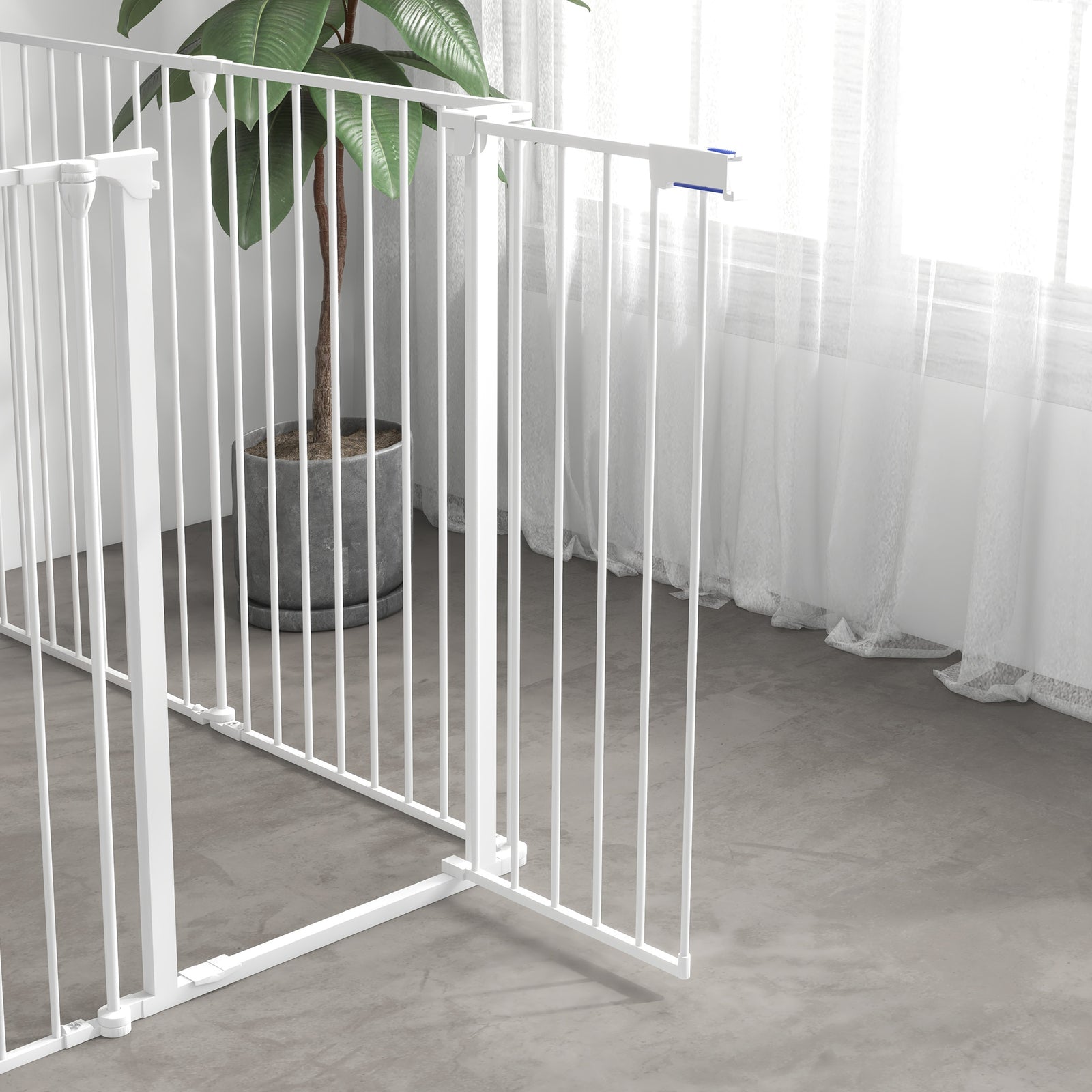 2 In 1 Dog Pen, Safety Pet Gate, 6 Panels, For Medium Dogs, 90hcm - White