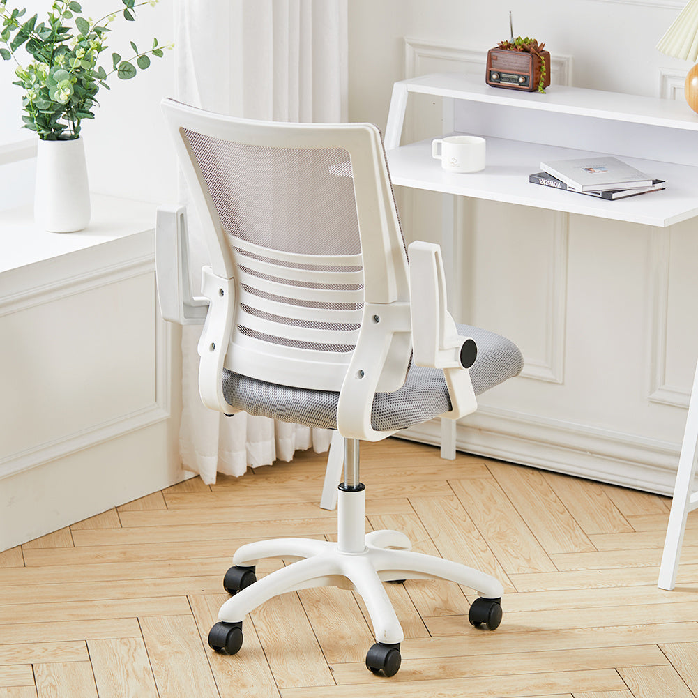 Office Desk Mesh Swivel Chair Computer Ergonomic Chair | Grey & White