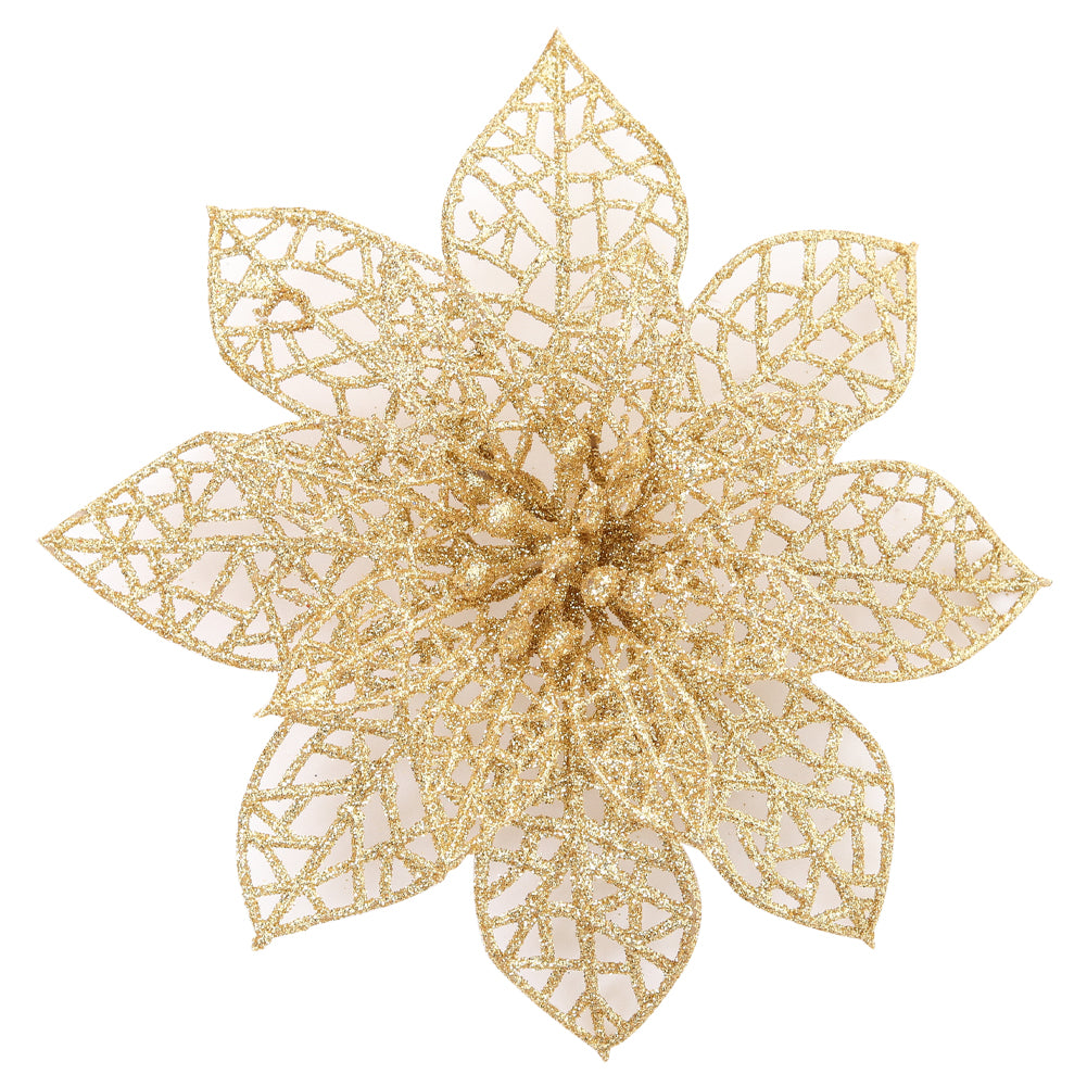 30 Pieces Artificial Christmas Tree Flowers Sequins Poinsettia Decoration Set