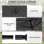 3 M Garden Parasol Umbrella With Led Lights, Patio Umbrella | Grey