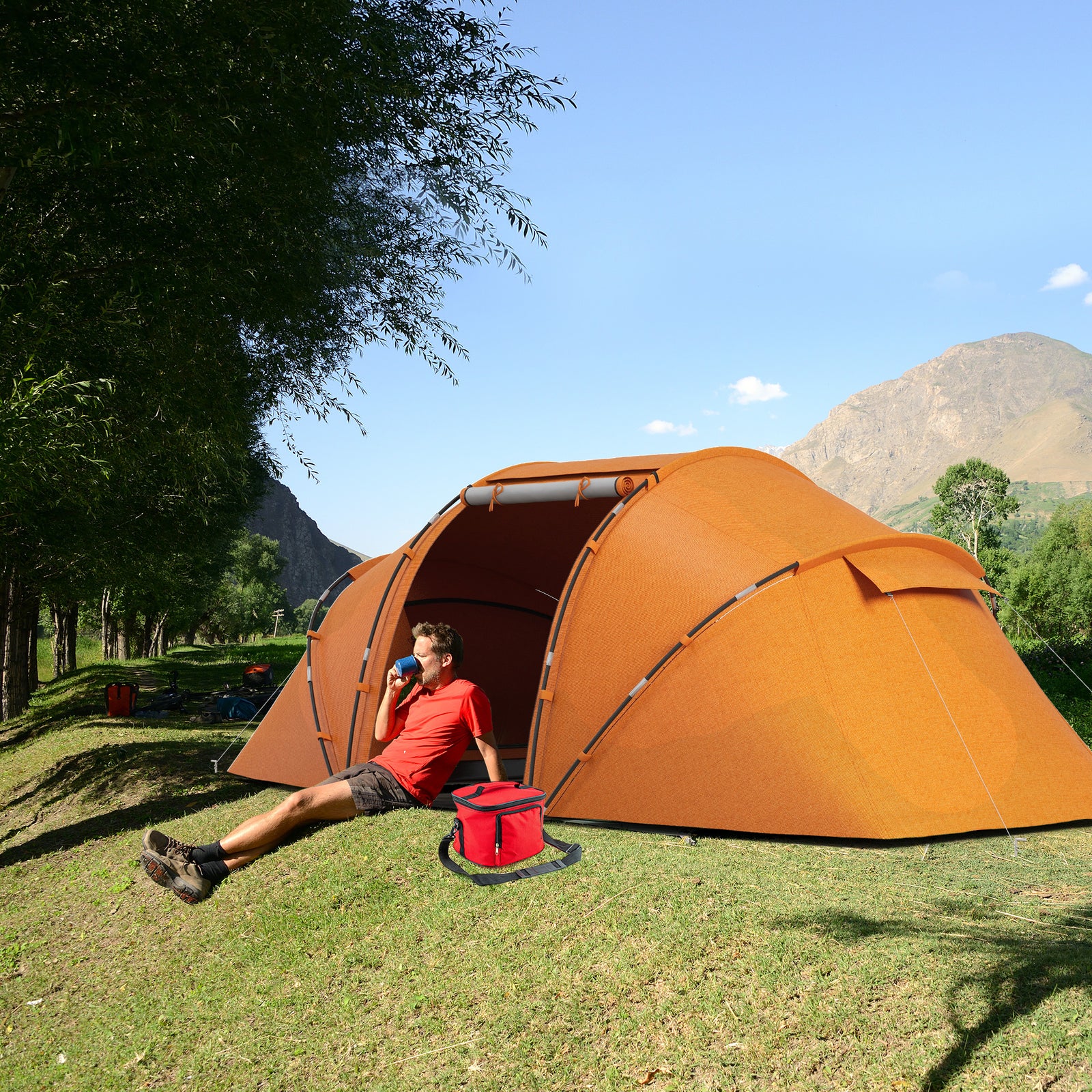 4-6 Persons Camping Tent Dome Family Travel Group Hiking | Orange
