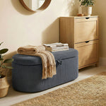 Storage Ottoman, Corduroy Ottoman Storage Box With Padded Seat | Dark Grey